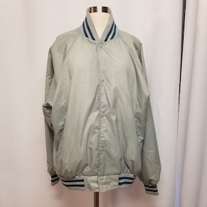 Vintage 80S Haband Retro Gray Blue Nylon Satin Varsity Bomber Jacket Unisex 2XL