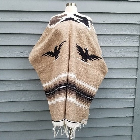 Vintage 60s Wool Native American Double Thunderbird Eagle Serape 
