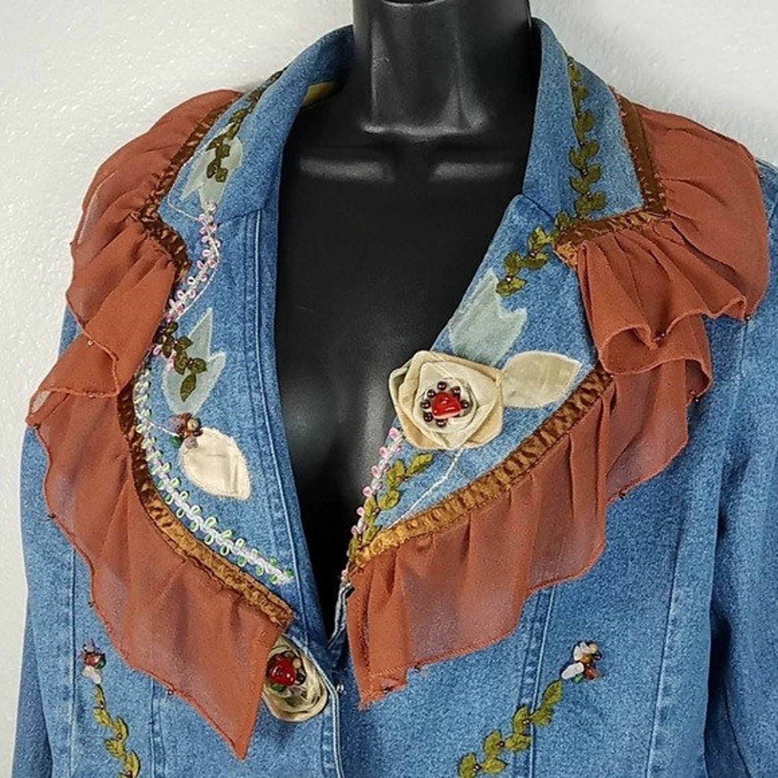 Carrie Allen Vintage Embellished Denim Jean Jacket Woman's - Etsy