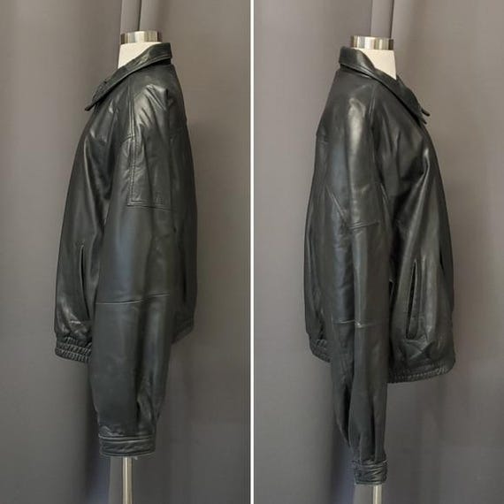 Vintage 90s Y2k Black Leather Car Coat Racer Racing Moto Bomber