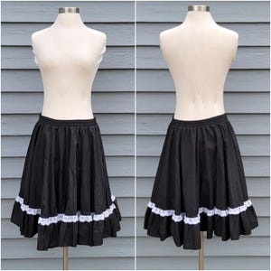 Vintage 70s Malco Modes Black Full Circle Square Dancing Ruffled Midi Skirt Md