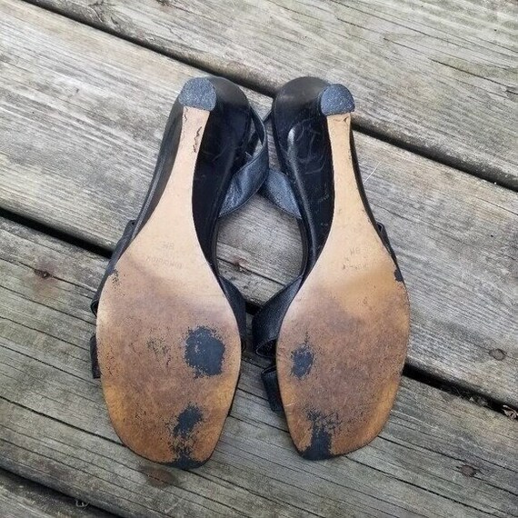 Vintage 90s y2k Black Leather Square toe Bow Fron… - image 7
