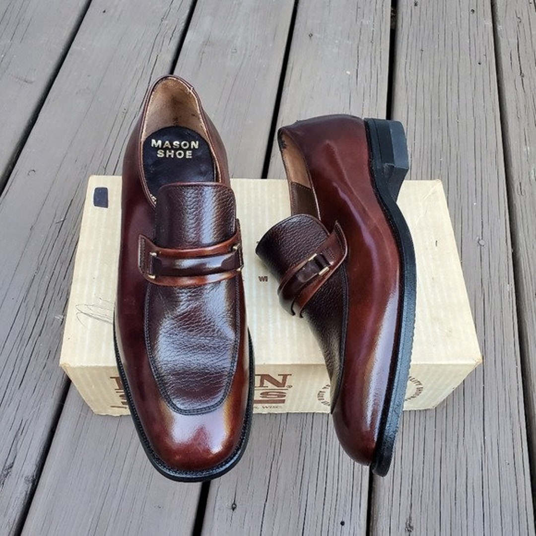 Vintage 60s Mason Shoes Brown Leather Horsebit Vamp Moc Toe Dress