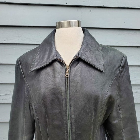 Vintage 90s y2k Wilson's Black Leather Mid Length… - image 4