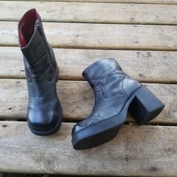 Vtg 90s Y2k No Boundaries Chunky Platform Boots Zip Up Size 9.5 Bratz  Grunge