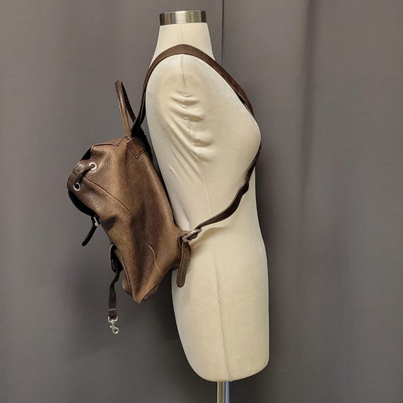 Vintage 90s y2k Backpack Brown Pebbled Genuine Leathe… - Gem
