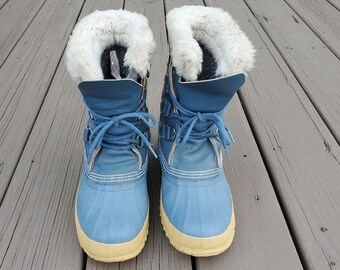 Vintage 90s Y2k Sorel Manitou Blue Leather Waterproof Winter Snow