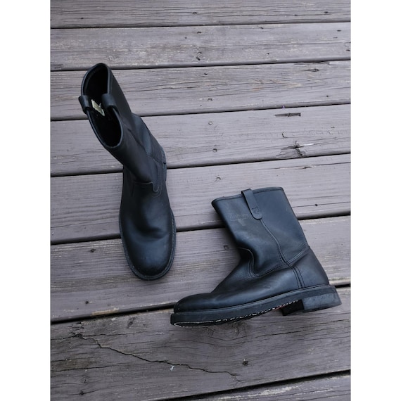 Vintage 70s Mason Western Boots Black Leather Pull on Biker Work Vintage 70s Mason Western Boots Black Leather Pull on Biker Work