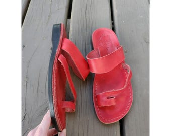 Jerusalem Sandals Leather Slide Red Toe Loop Handmade Women 39 US 8