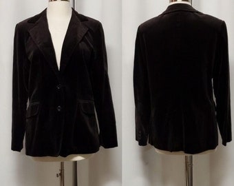 Vintage 80s Retro Black Velvet Punk Goth Emo Alt Rocker Steampunk Power Blazer Medium