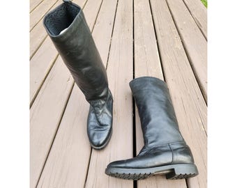 Vintage 90er Jahre Regence Comfort Reitstiefel Schwarzes Leder Kunstpelz gefüttert 7,5 B
