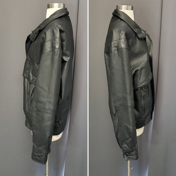 Vintage 90s Y2k Black Leather Aviator Flyboy Flight