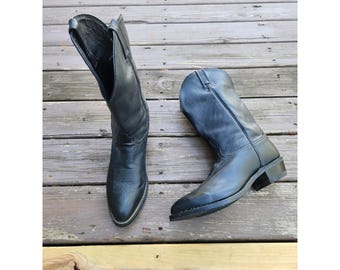 Bottes de cowboy vintage américaines Tony Lama 4501, en cuir noir, bout pointu, pointure 13 EE.