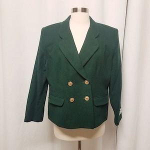 Vintage Stephanie Andrew's Pure Virgin Wool Blazer Verde Tamaño Mujer 14 Petite