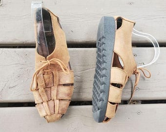 Vintage 90s y2k Brown Leather Greek Fisherman Chunky Platform Jesus Sandals 8.5