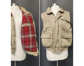 Vintage Willow Bay Väst Brun Utility Flanellfodrad Arbetsväst Med Flerficksfickor Medium