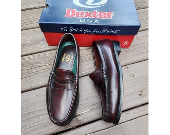 Mocassini vintage anni '90 Dexter Penny in pelle color bordeaux, marca Dalton, Made in USA, taglia 8 M