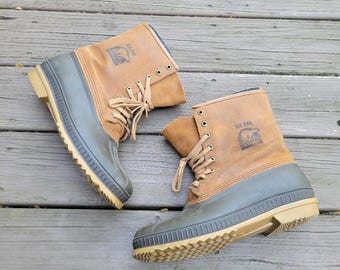 Sorel Ice Pack Brown and Black Leather Rubber Insulated Lace-Up Winter Boots Men Sorel Brown Suede Rubber Insulated Waterproof Lace Up  main image 3