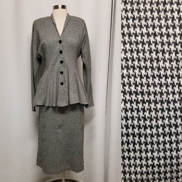 Vintage 80s All That Jazz Ladies Suit Houndstooth Acrylic Skirt