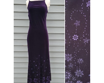 Status Collection Maxi Dress Purple Velvet Glitter Floral Slit Vintage Small
