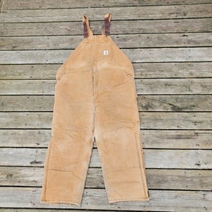 Vintage 80s Carhartt Duck Canvas Brown R03 BRN Arctic Quilted Lined Bib Overalls
