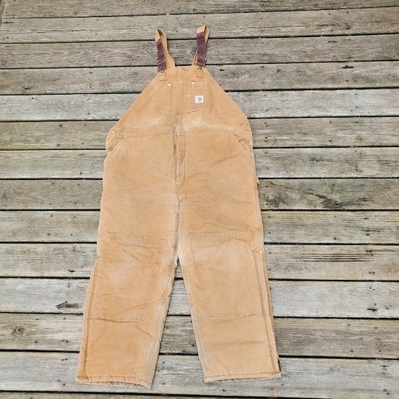 Vintage Carhartt Bib Overalls Mens 31x32 Brown Duck Canvas Double Knee