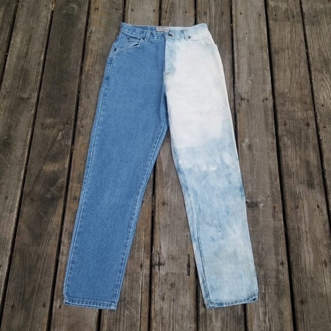 Vintage 90s High Rise Waist Mom Jeans Bleach Dyed Colorblock 27