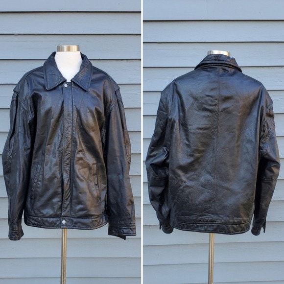 Vintage 90s Y2k Pepsi Points Black Leather Bomber Jacket Car Moto