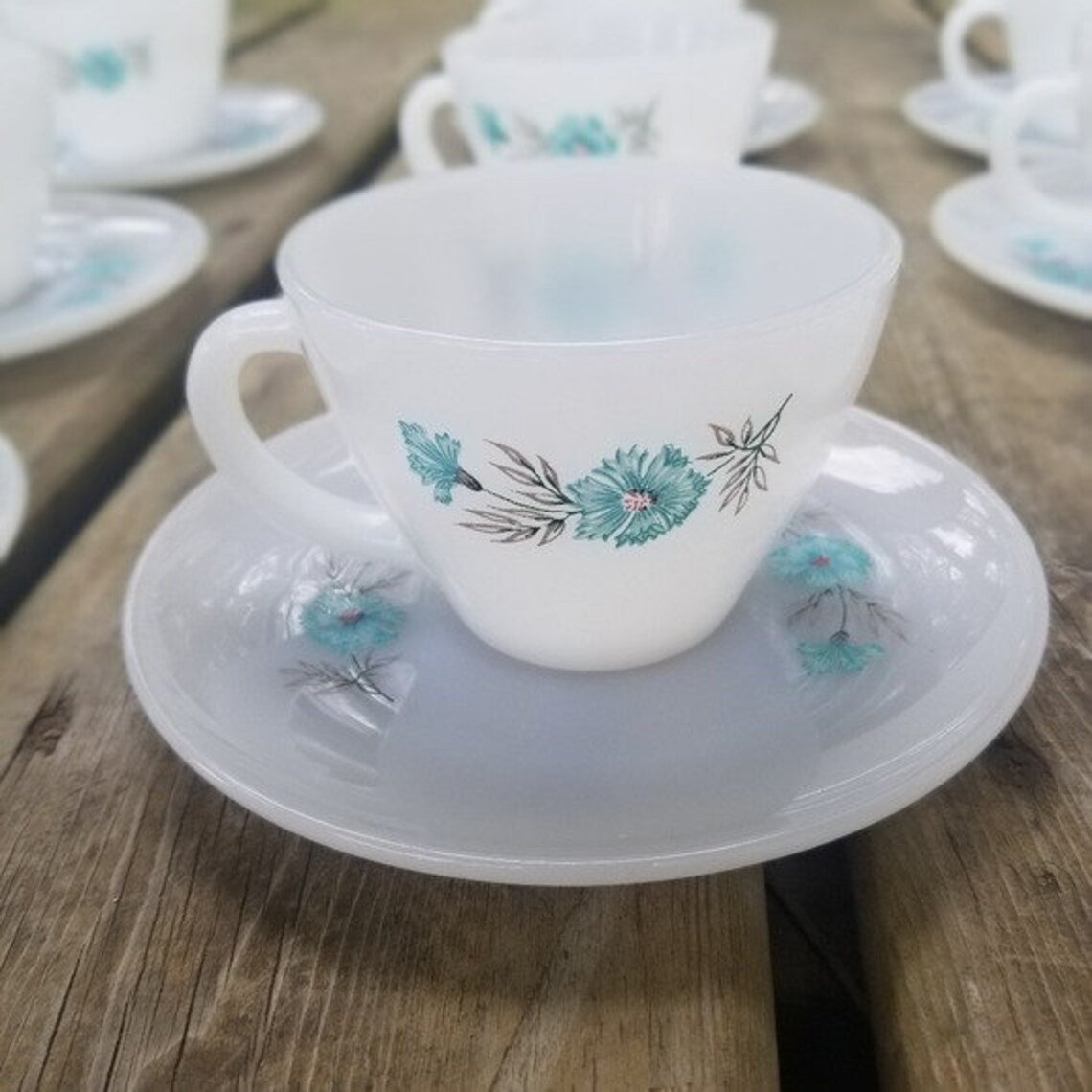 Fire King Blue Bonnie Floral Carnation 24 pc Tea Cup and Etsy