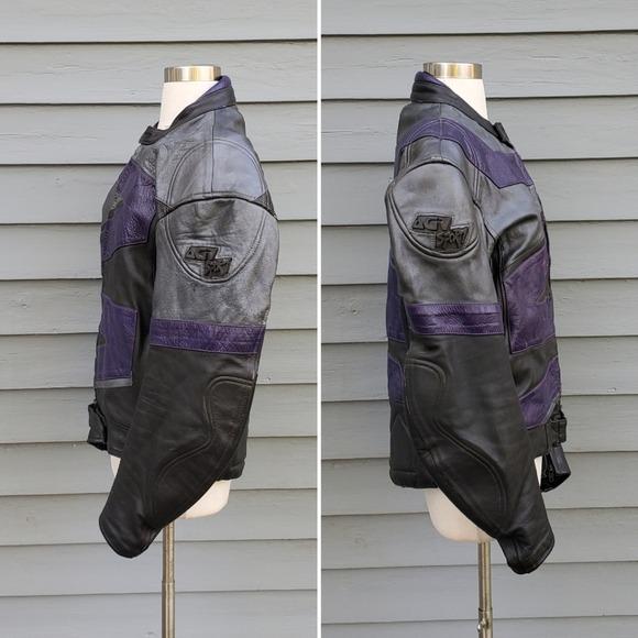 Vintage 90s Y2k Black Purple Leather Armored Padded