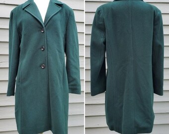 Vintage 90s y2k Lambswool Cashmere Blend Hunter Green Midi Trench Peacoat 12