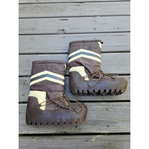 Vintage Moon Boots Brown Cream Chevron Stripe Retro Snow Boots Size 7-8 image 3