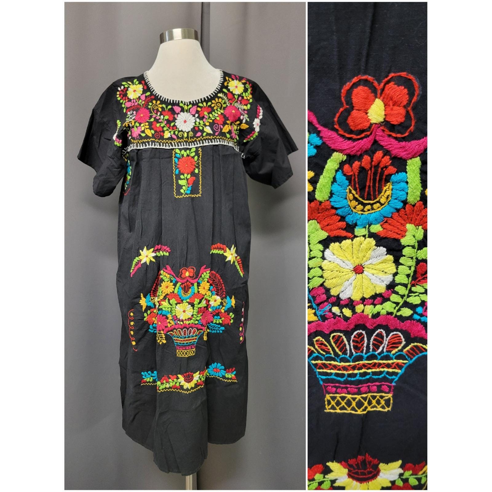 mexican embroidered shift dress Fernanda Floral Dress