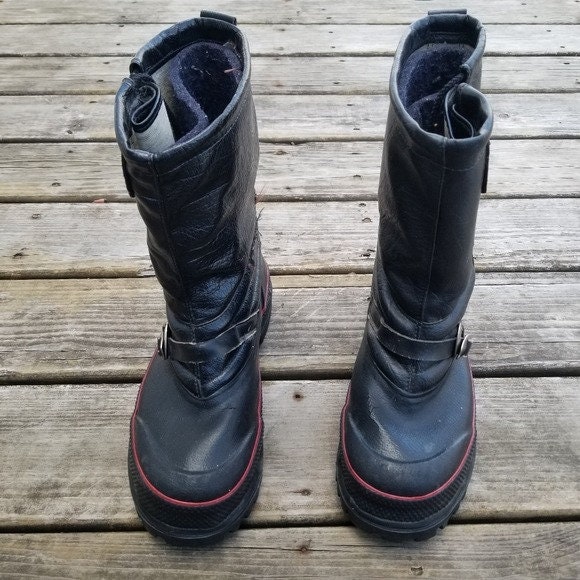 Vintage 80s Scorpion Snowmobile Boots Black Leather Red 