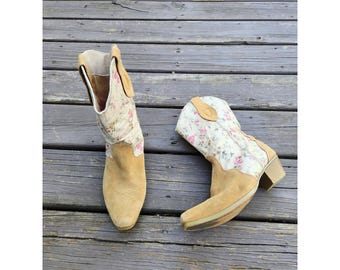 Vintage jaren 90 y2k Santa Fe Floral Cottagecore Boho Western Cowgirl Boots 8 M
