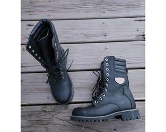 Botas de moto Red Wing 1675 de cuero negro con suela Vibram y cordones, talla 6 B para mujer.