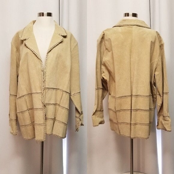 Vintage Outbrook Dead Stock Leather and Knit Leather Tassel Tie Front Jacket 3X Etsy