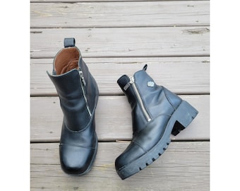 Vintage jaren 90 Harley Davidson laarzen zwart leer grof platform met zijrits Moto 9