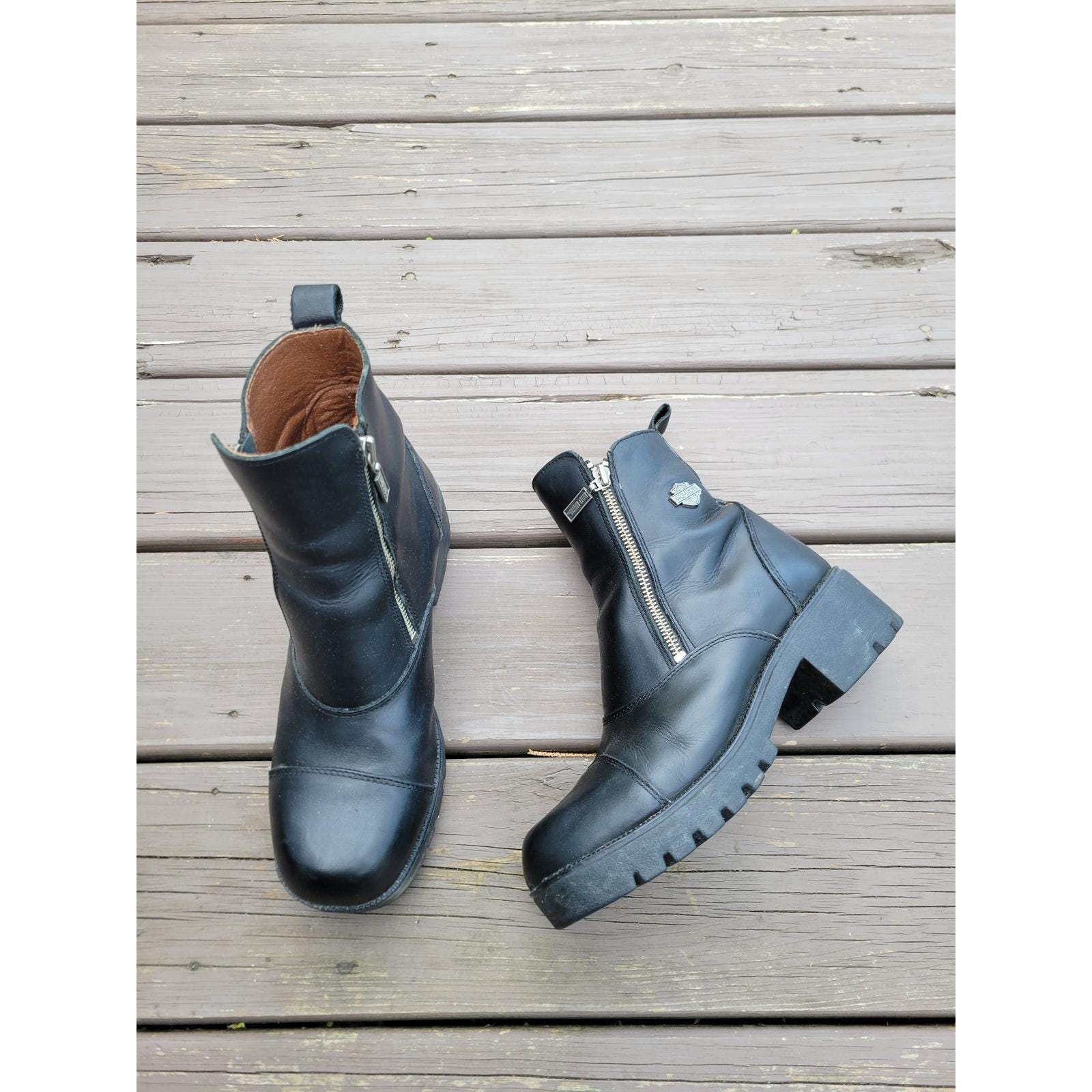 Vintage 90\'s Harley Davidson black leather buckle riding moto chunky boots 8 90 main image 2