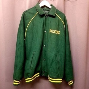 Vintage 90s Green Bay Packers NFL Wool Blend Football Bomber Jacket Men&#39;s XL Wisconsin Gold