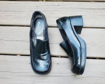 Vintage 90s y2k Mudd Sharpe Black Vegan Leather Chunky Chonky Platform Oxfords 9