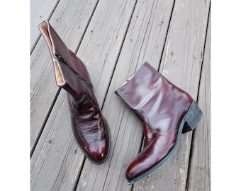 Vintage 60-tals vinröda läder Western Cowboy motorcykel Moto arbetsstövlar 10D