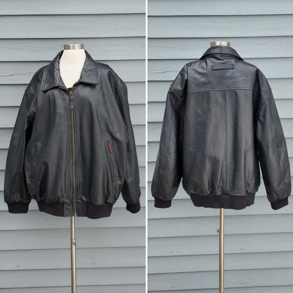 Vintage 90s Winchester Rifles Black Leather Aviator Flyboy Bomber