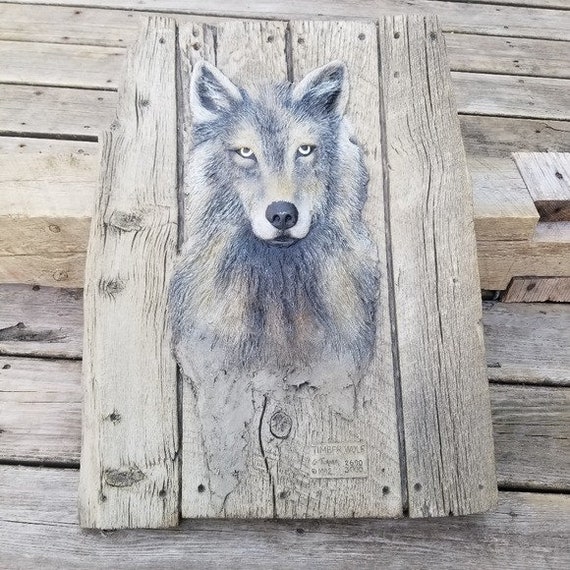 Timber Wolfの彫像、美術工芸品 George Turner Limited Edition Hand Painted Relief Sculpture