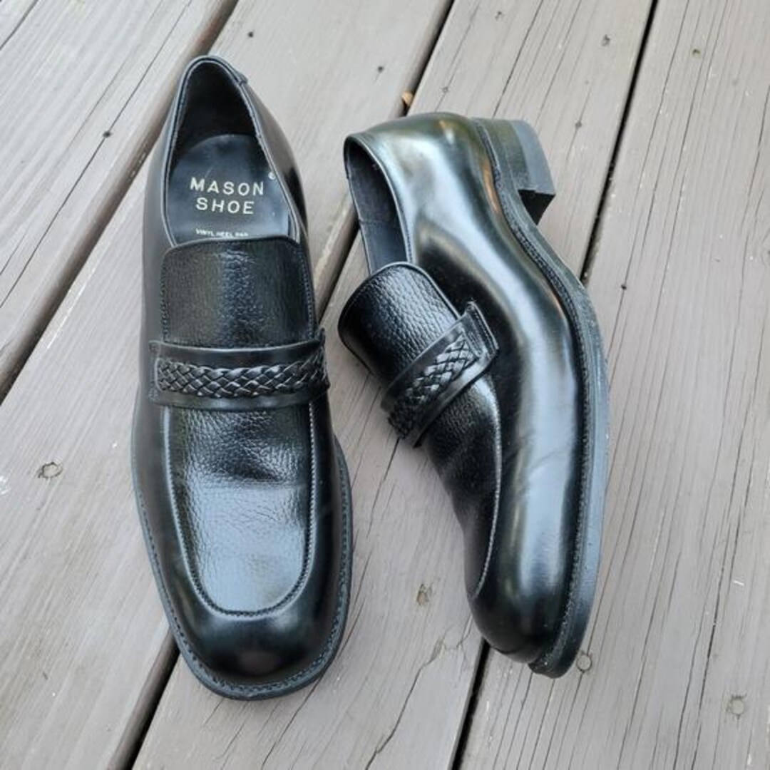Vintage 60s Mason Shoes Black Leather Braided Vamp Moc Toe Dress Loafers  11.5 - Etsy