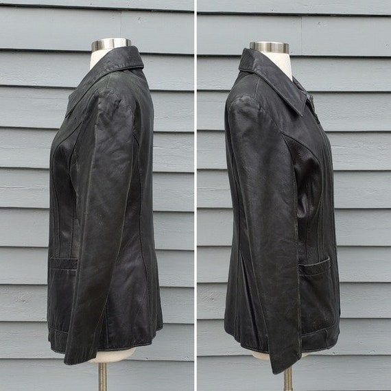 Vintage 90s y2k Wilson's Black Leather Mid Length… - image 2
