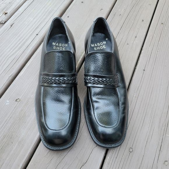 Vintage 60s Mason Shoes Black Leather Braided Vamp Moc Toe  display picture 1
