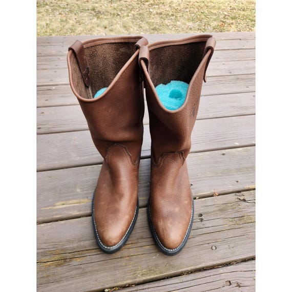 Vintage 90s Mason Western Boots Brown Leather Pullon Vibram Sole