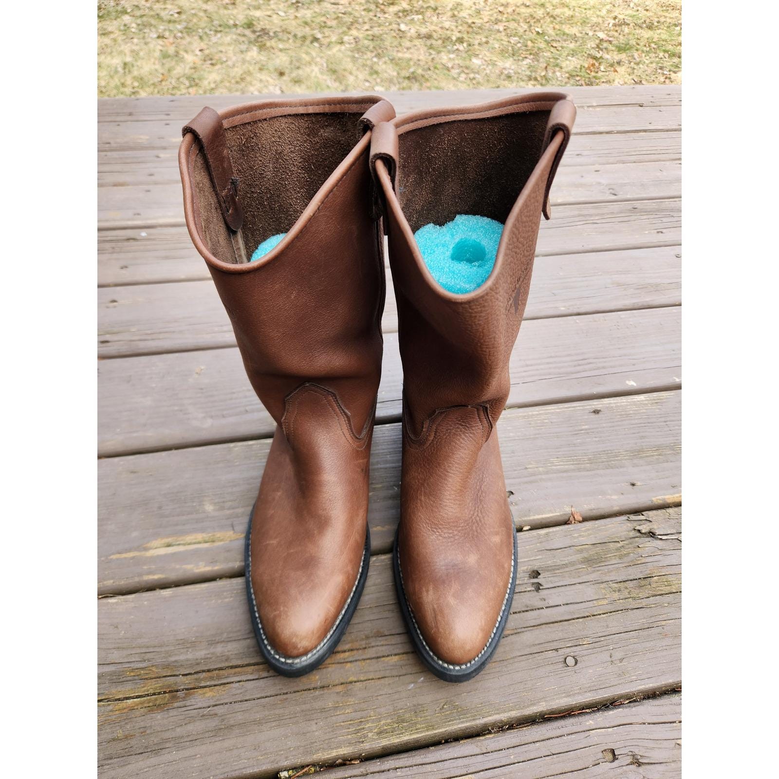 Vintage 90s Mason Western Boots Brown Leather Pullon Vibram Sole