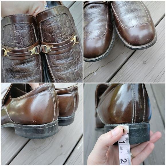 Vintage 60s Mason Shoes Brown Leather Gator Horsebit Vamp  display picture 3